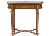 une image d'une table avec un plateau en marbre sur un fond blanc