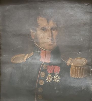 tableau représentant un homme en uniforme militaire, une médaille sur la poitrine