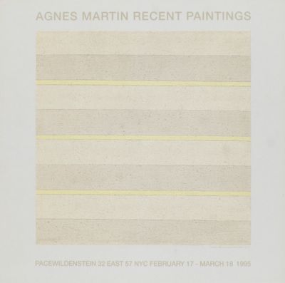 a white poster with yellow lines on it that says agnes martin recent paintings