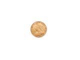 a close up of a gold coin on a white background