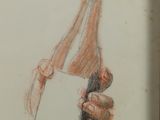 drawing of a person holding a bottle of wine in their hand