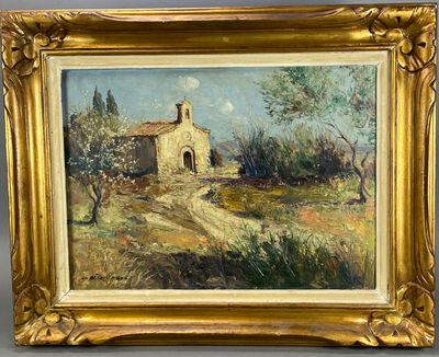 École du XXe siècle Église provençale Huile sur toile, signé…
