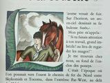an open book with a picture of a man and a horse