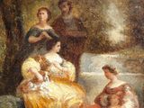 an image of a painting of a group of women in a wooded setting
