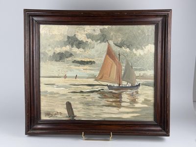 Ecole française du XXe siècle. "Marine" Huile sur toile sign…