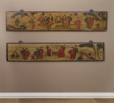 Chine, dynastie Qing 2 panneaux En bois peint, représentant …