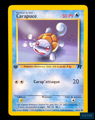 une carte Pokémon sur laquelle figure l'image d'une tortue