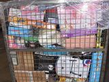 a cart with many items in it sitting on the floor