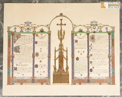 une image représentant un dessin d'une haute tour surmontée d'une croix