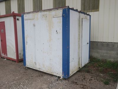 a white and blue box sitting next to a red and white box