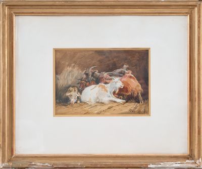Giuseppe PALIZZI (1812-1888) Les chèvres Aquarelle sur papie…