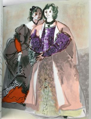 une photo d'un tableau représentant deux femmes vêtues de costumes d'époque