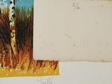 painting of a birch tree in a field next to a painting of a lake