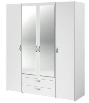 a close up of a white wardrobe with two drawers and a mirror