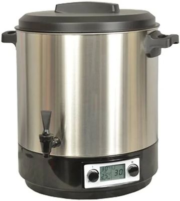 an image of a stainless steel coffee urn on a white background