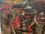 a painting of a man with a hat on a table