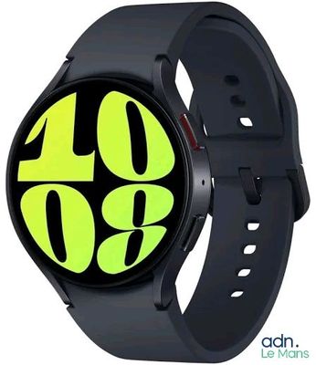 an image of a smart watch with a black band and yellow numbers