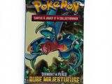a close up of a blue card case with a pokemon character on it