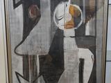 a painting of a woman sitting on a chair in front of a mirror