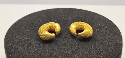 une paire de boucles d'oreilles plaquées or sur un fond noir