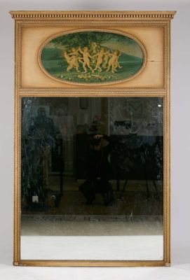 a mirror that has a picture of a group of people on it