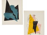 deux tableaux représentant une femme et un chat sur fond blanc