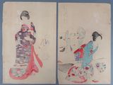 two paintings of a woman in a kimono dress and a woman in a kimono dress