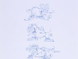 drawing of a group of cartoon characters on a sheet of paper