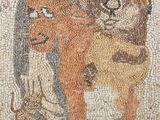 une mosaïque représentant un homme et une femme avec un cheval