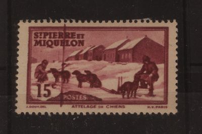 timbre-poste représentant des personnes et des animaux dans la neige