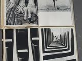 several black and white photographs of people and trees in a book