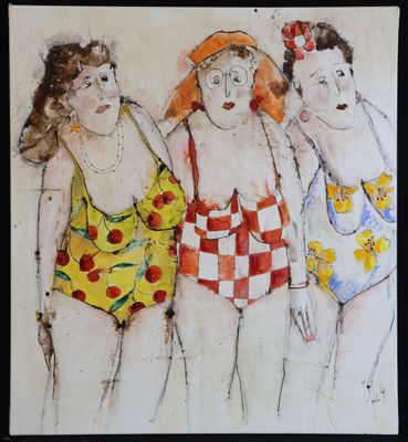 tableau représentant trois femmes en maillot de bain debout les unes à côté des autres