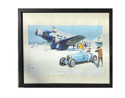 une photo d'un tableau représentant un avion et une voiture