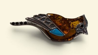 Broche "Mésange huppée" en argent massif 925/oo agrémentée d…
