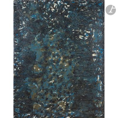 a blue and black rug with a pattern on it