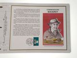 a card with a picture of a man in a hat