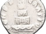 a close up of a silver coin with a crown on it