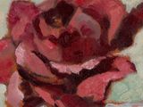 a painting of a rose in a vase on a table