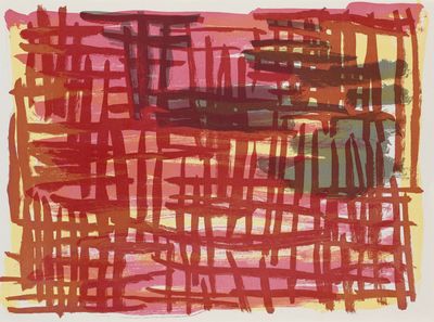an image of a painting of red and yellow lines on a white background