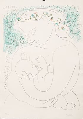 drawing of a woman holding a baby in her arms
