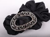 black satin hair scrune with crystal heart brooch
