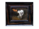 a picture of a painting of a vase with a flower in it