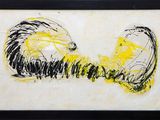 yellow and black drawing of a cat in a black frame