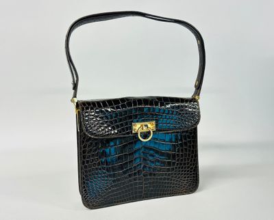 Sac en cuir de crocodile d'imitation à bandoulière vernis, g…