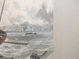 a painting of a man on a boat in the water
