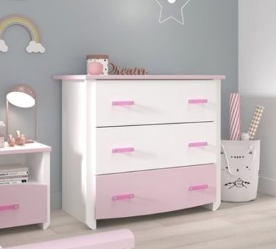 Commode 3 tiroirs BIOTIFUL PARISOT , couleur blanc et rose ,… - Photo 1
