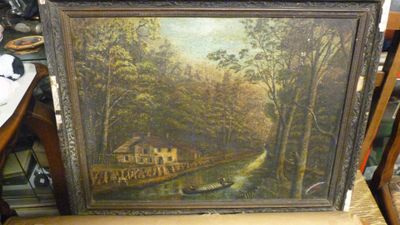 une photo d'une photo d'une maison dans les bois