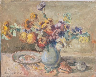 une peinture de fleurs dans un vase sur une table
