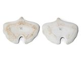 two pieces of white marble with a black and white design on them