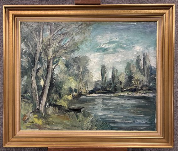 Anders OSTERLIND (1887-1960) « paysage en bord de rivière ». Huil...